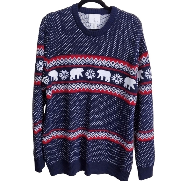 Aspen Fair Isle Cotton Polar Bear Sweater Size L - Picture 1 of 5